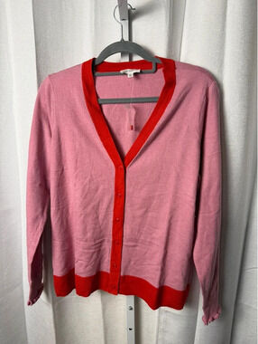 Candace Cameron Bure Pink and Red Button-Up Cardigan Sweater XS